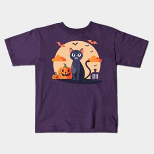 Halloween Cat Pumpkin Kids T-Shirt